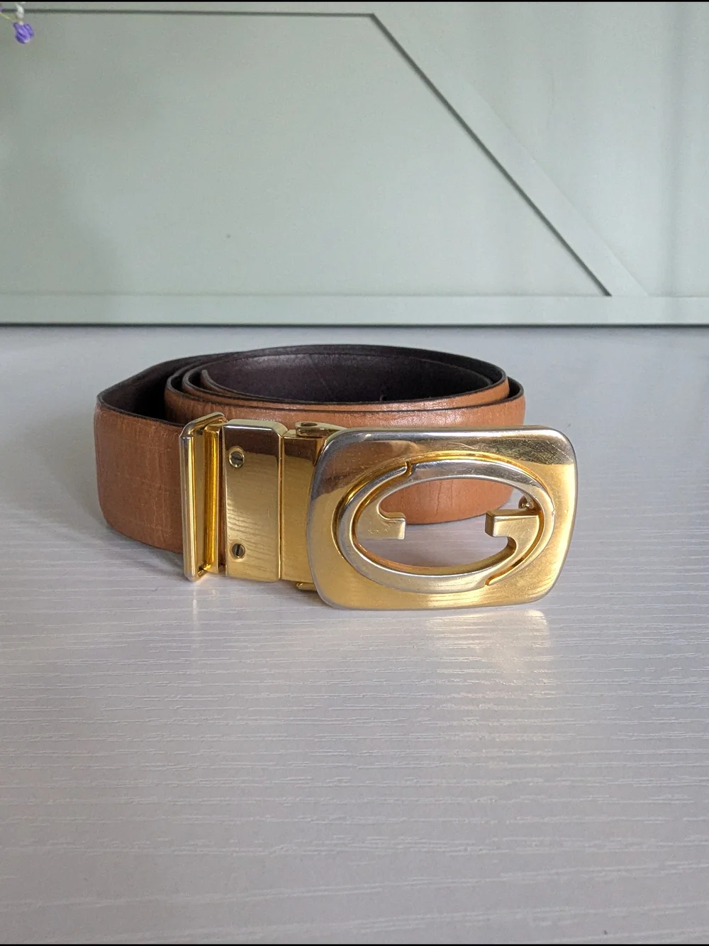 Gucci Tan Leather Belt with Gold G Buckle